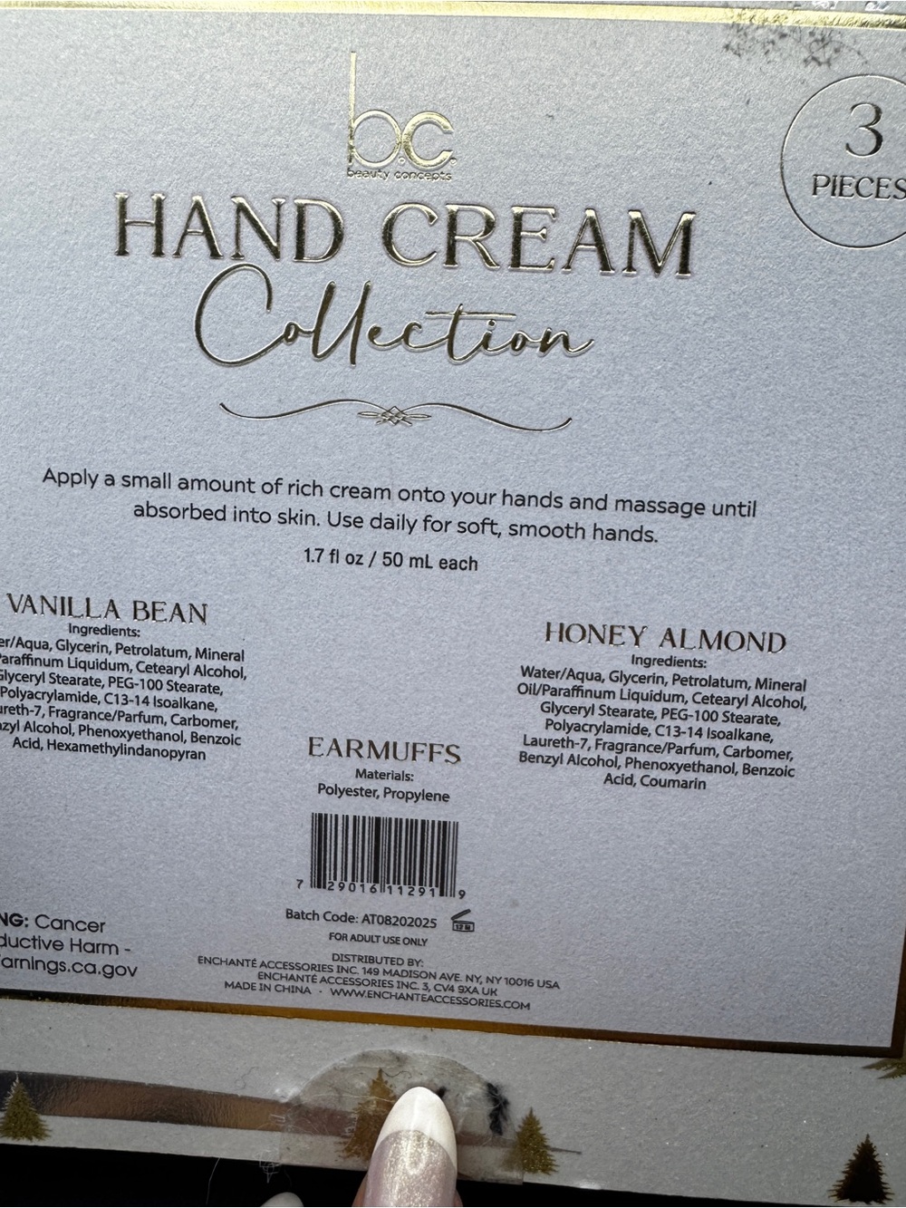 Vanilla Bean & Honey Almond Hand Cream Duo with White Earmuffs - Picture 4 of 4